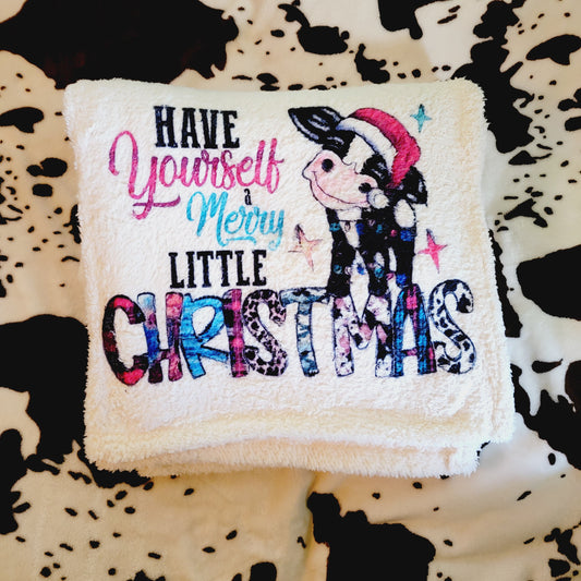 Merry Christmas Baby Cow Western Throw Blanket