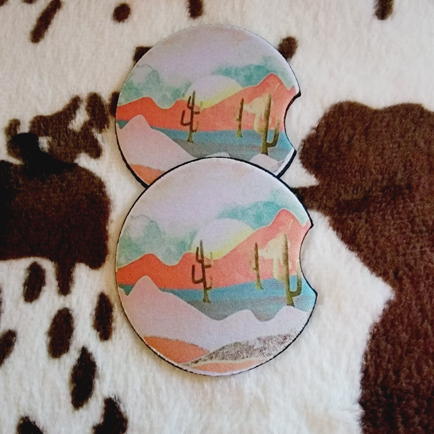 Pink Desert Scene Neoprene Car Coasters