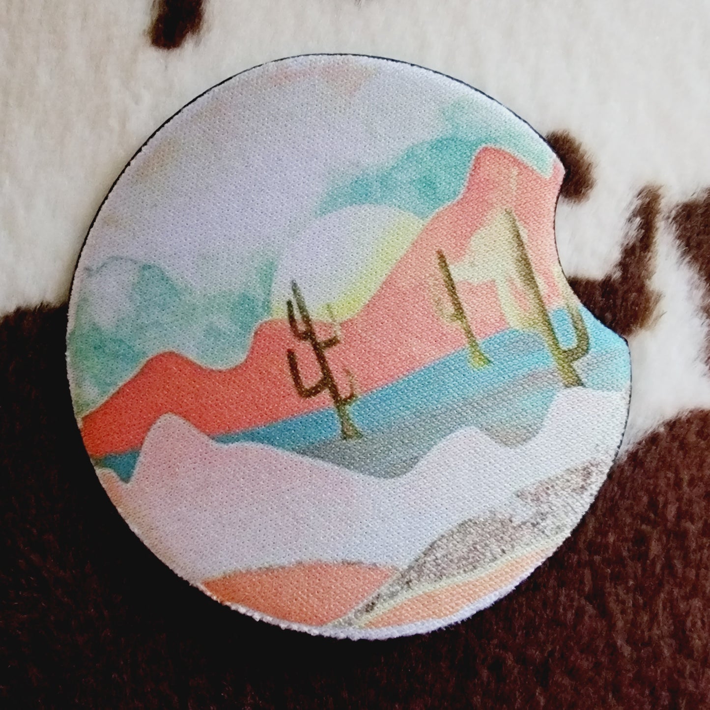 Pink Desert Scene Neoprene Car Coasters