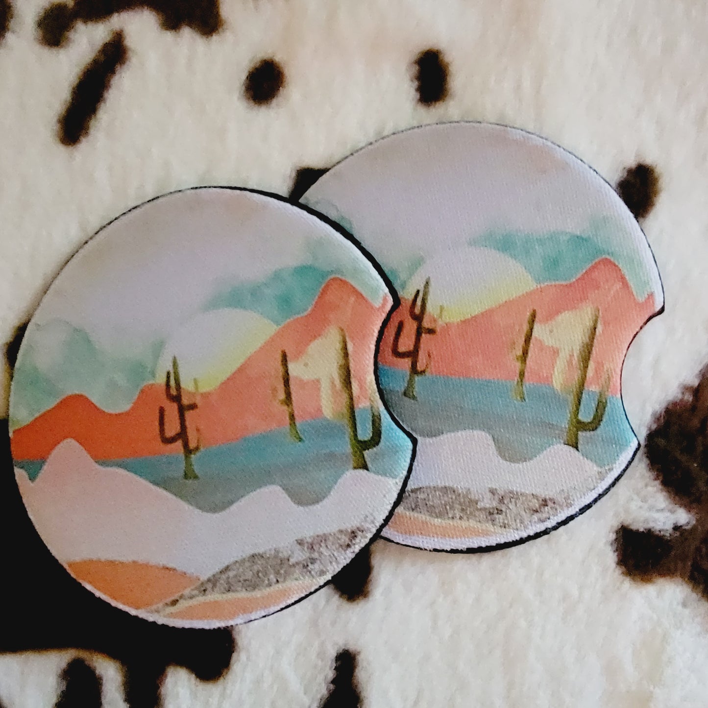 Pink Desert Scene Neoprene Car Coasters