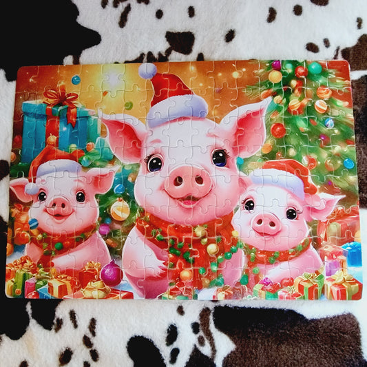 Christmas Pigs Handmade Jigsaw Puzzle