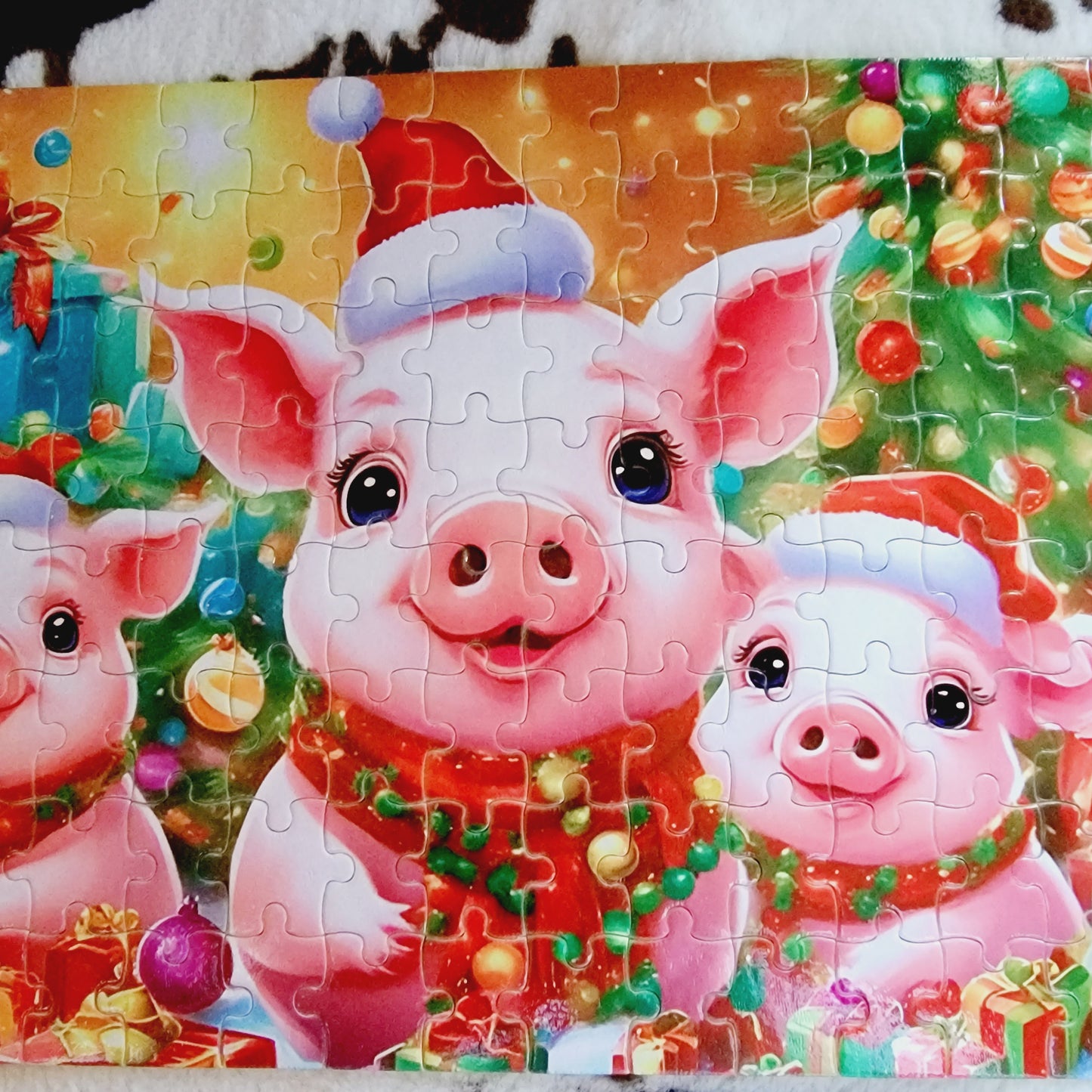 Christmas Pigs Handmade Jigsaw Puzzle