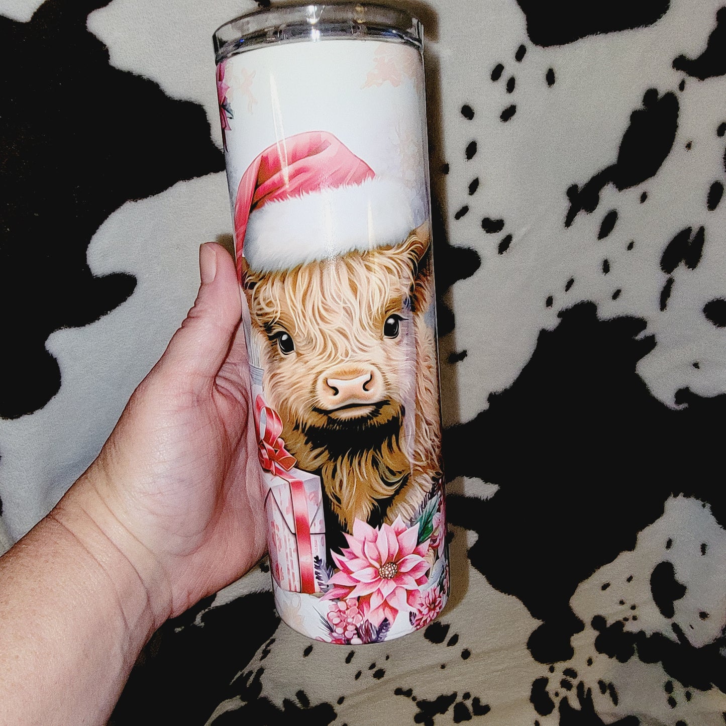 Highland Cow Christmas Pink 20oz Skinny Tumbler