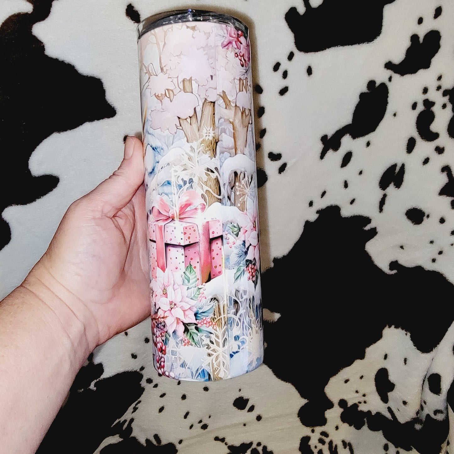 Highland Cow Christmas Pink 20oz Skinny Tumbler