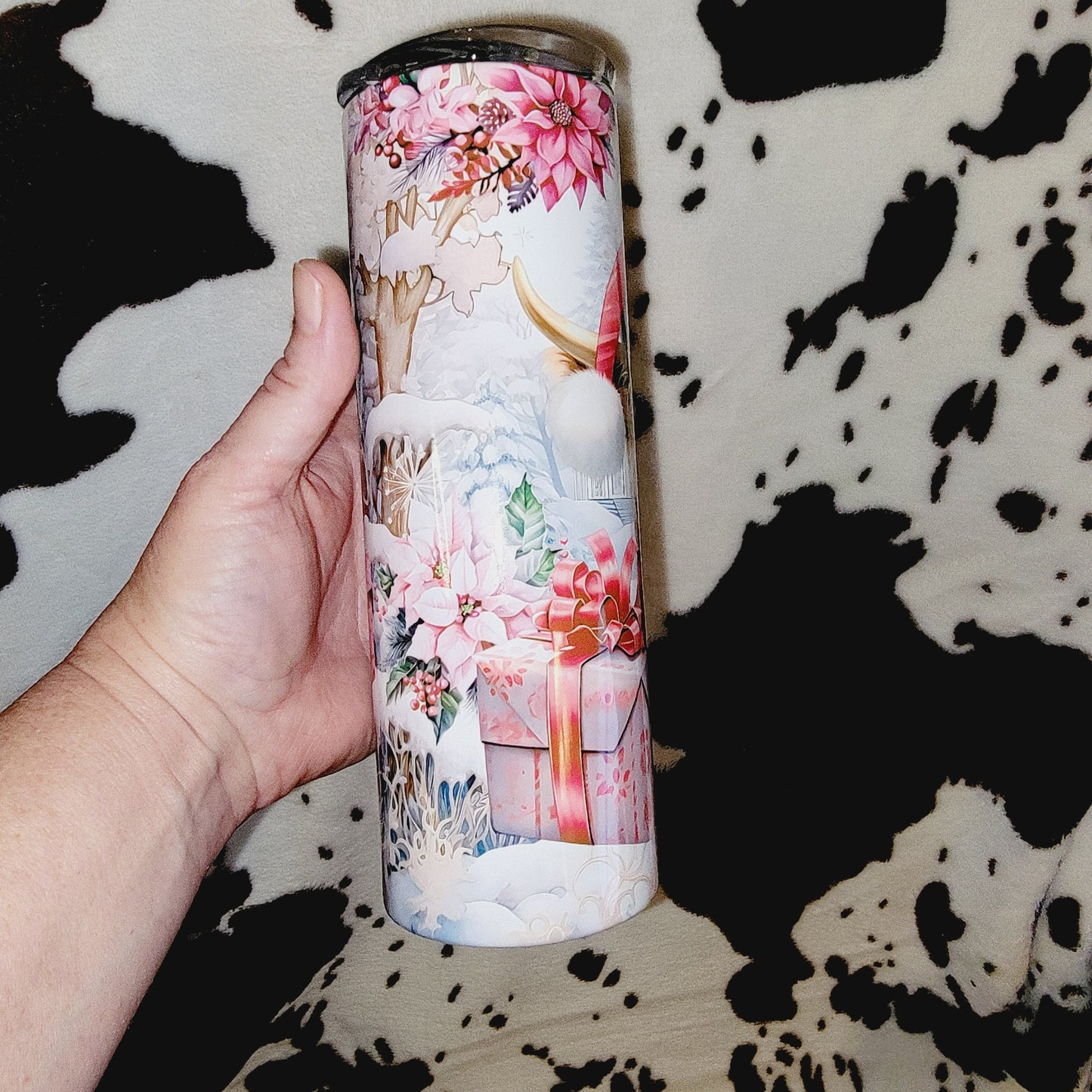 Highland Cow Christmas Pink 20oz Skinny Tumbler