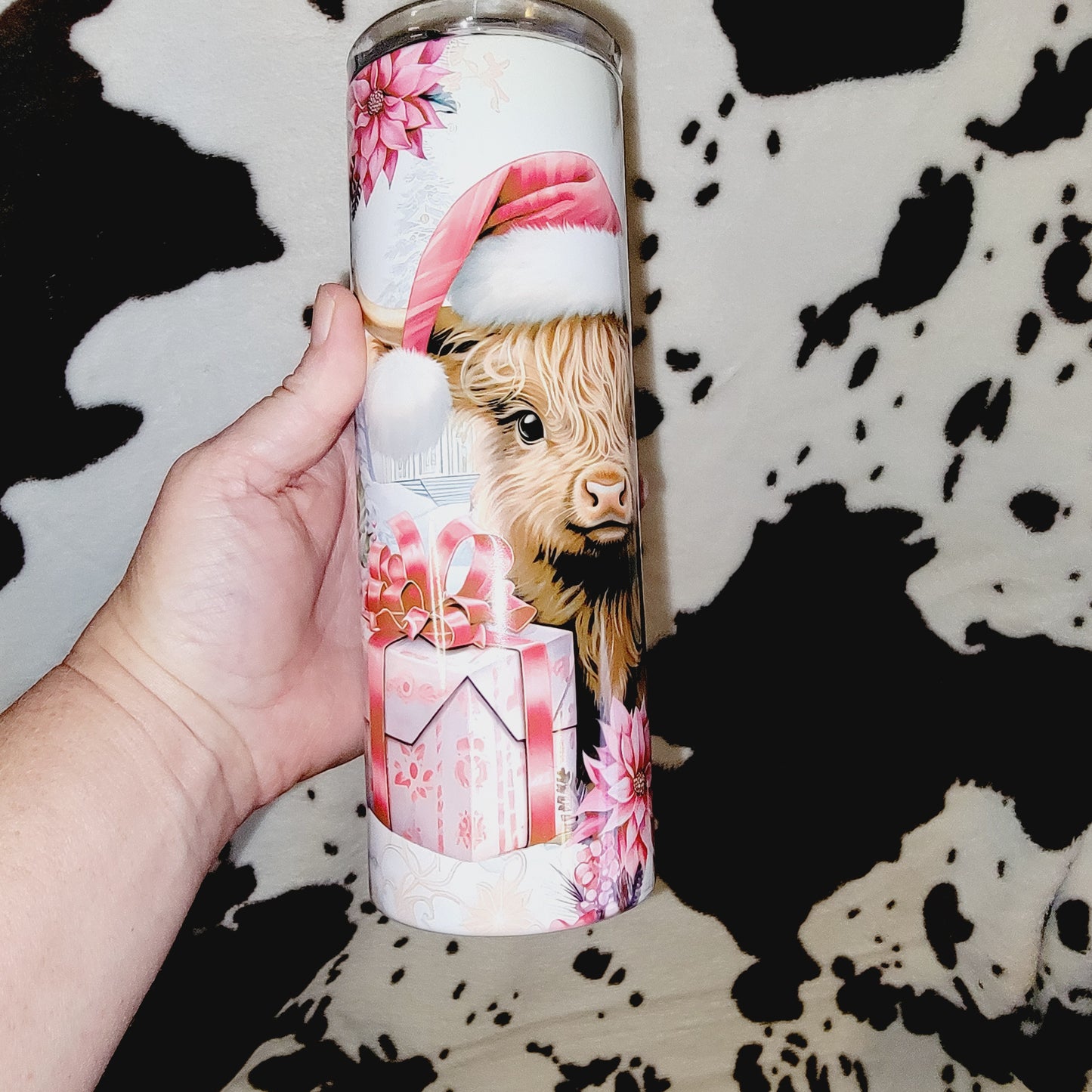 Highland Cow Christmas Pink 20oz Skinny Tumbler