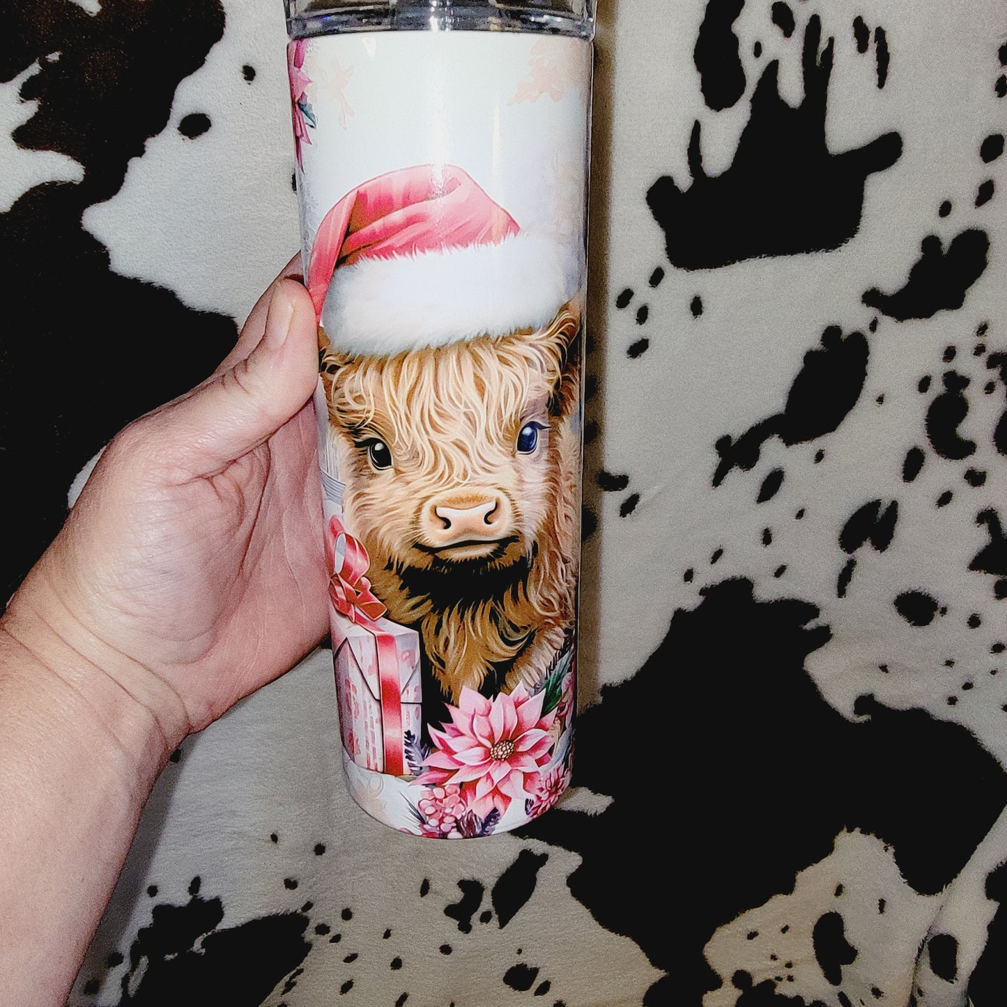 Highland Cow Christmas Pink 20oz Skinny Tumbler
