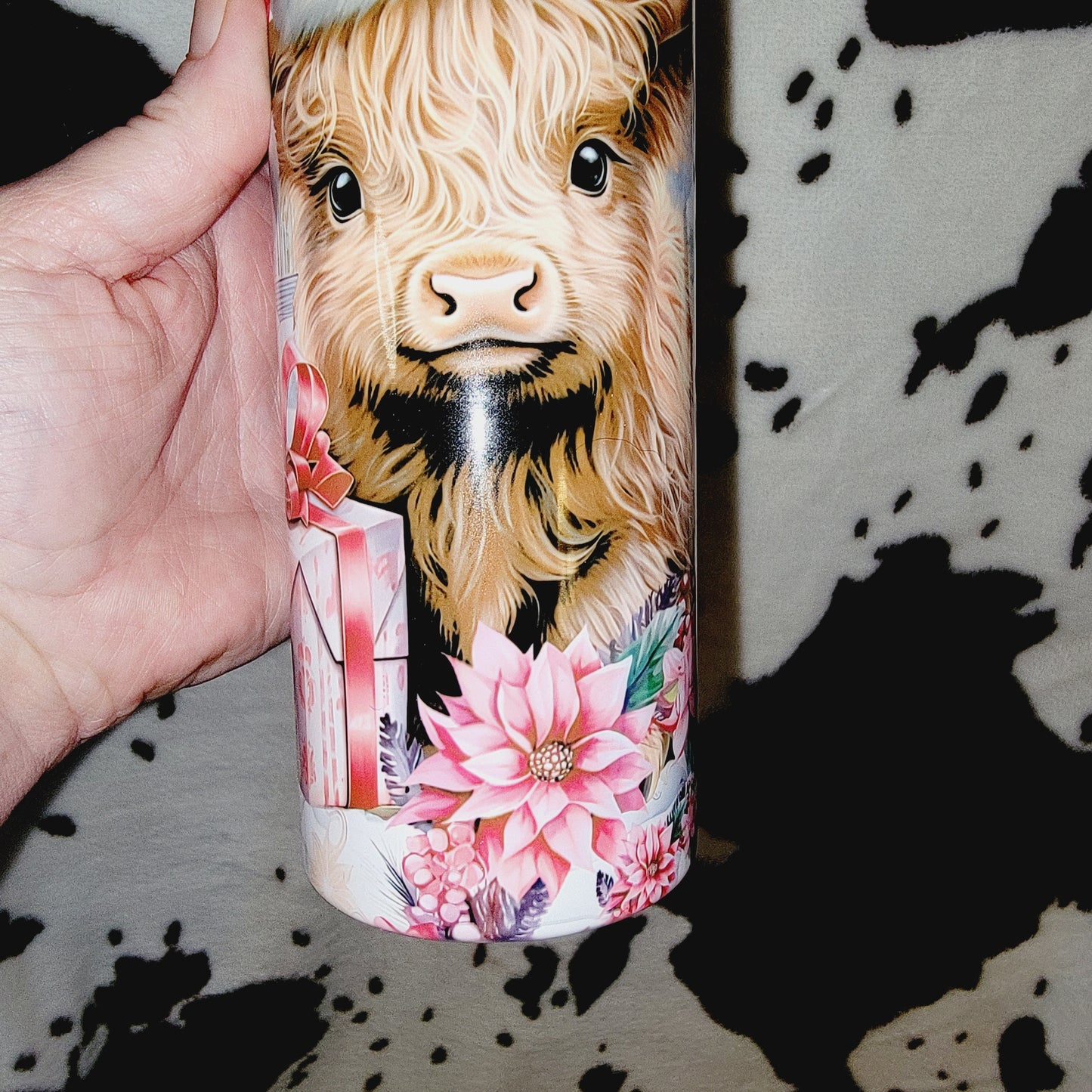 Highland Cow Christmas Pink 20oz Skinny Tumbler