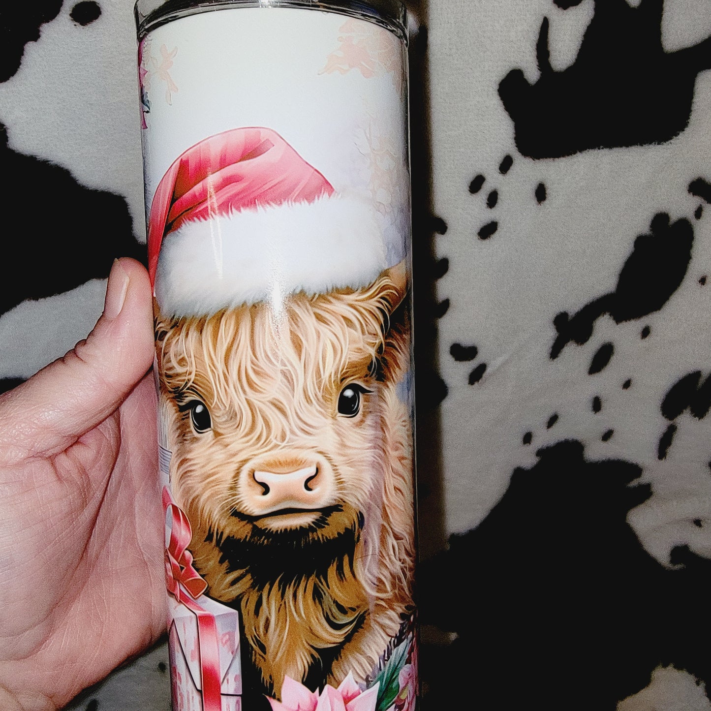 Highland Cow Christmas Pink 20oz Skinny Tumbler