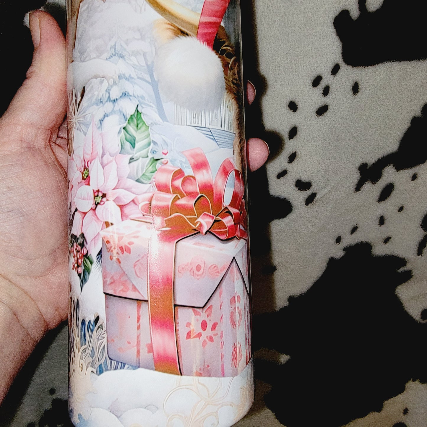 Highland Cow Christmas Pink 20oz Skinny Tumbler