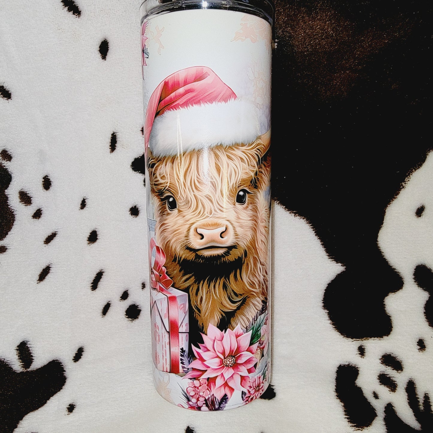 Highland Cow Christmas Pink 20oz Skinny Tumbler