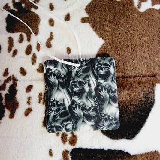 Screaming Skulls Black Unscented Car Air Freshener