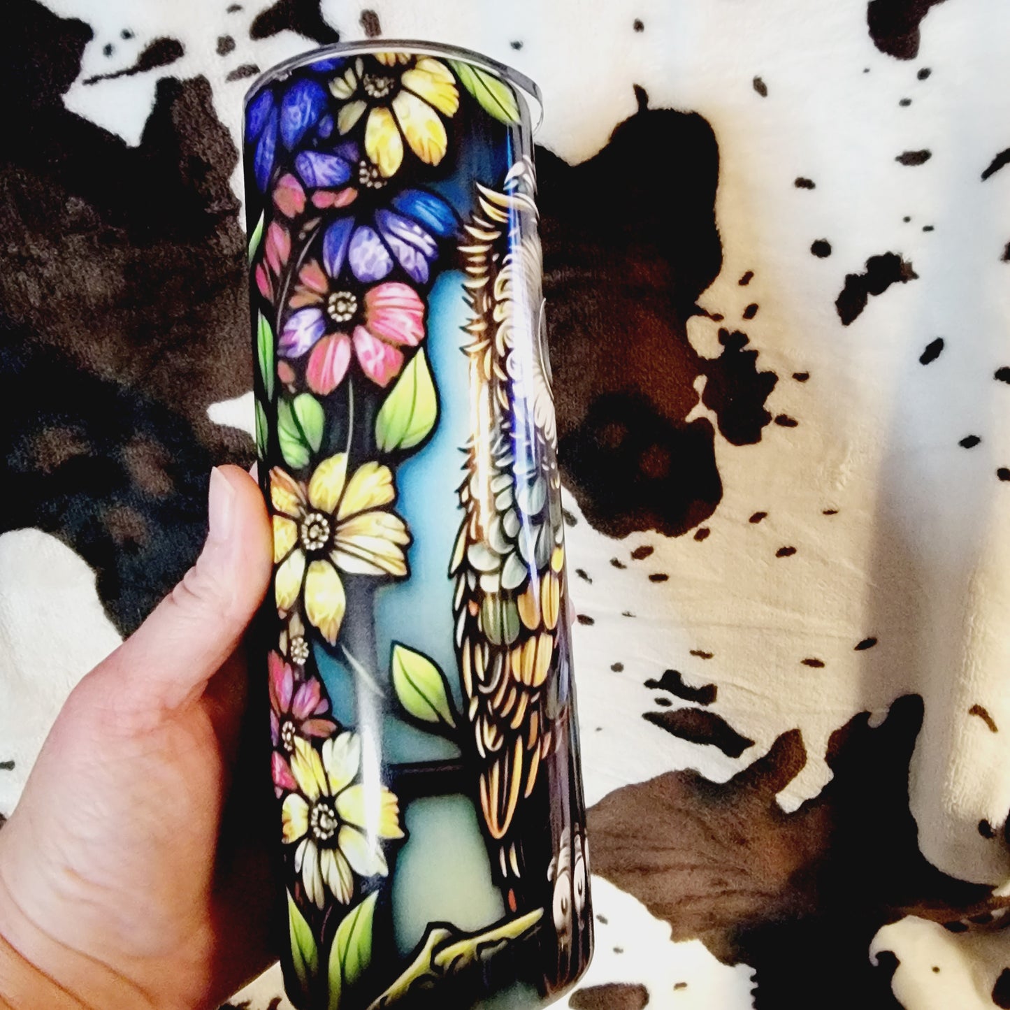 Floral Owl Black 20oz Skinny Tumbler