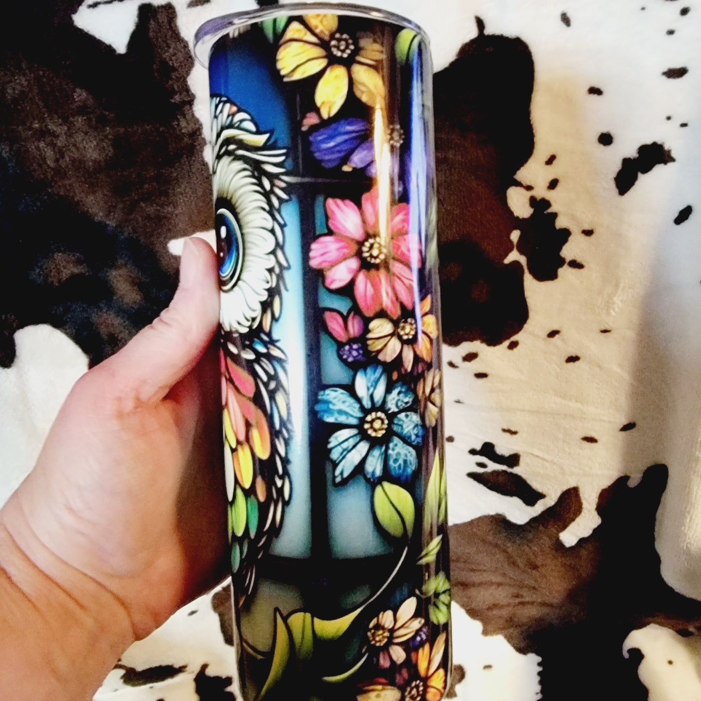 Floral Owl Black 20oz Skinny Tumbler
