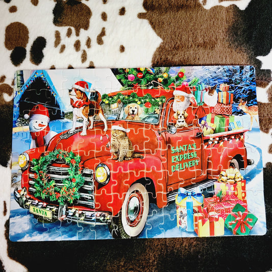 Christmas Animals Old Truck Handmade Jigsaw Puzzle