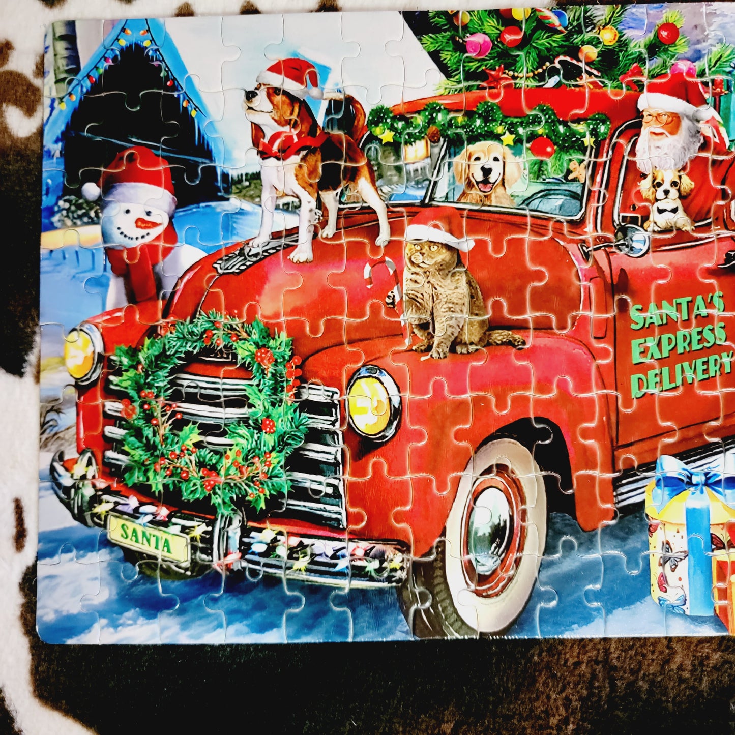 Christmas Animals Old Truck Handmade Jigsaw Puzzle