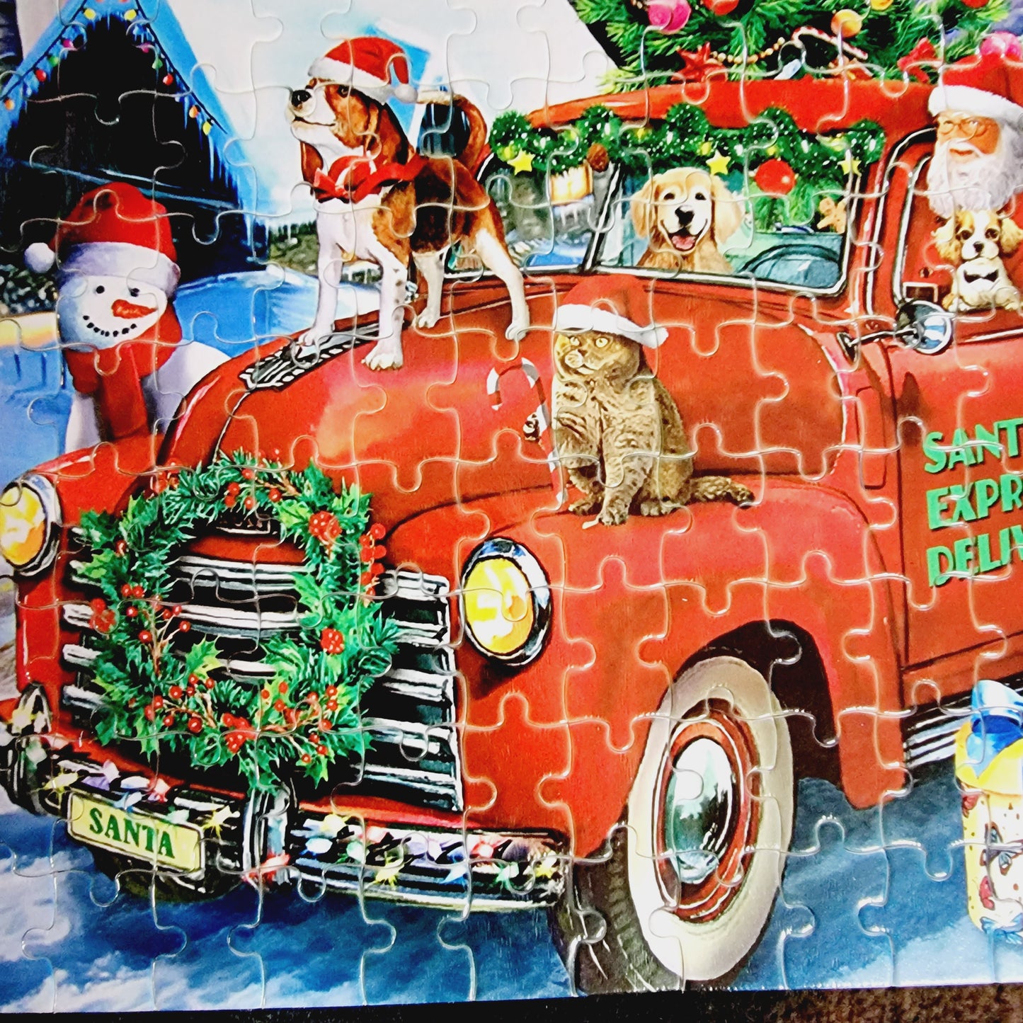 Christmas Animals Old Truck Handmade Jigsaw Puzzle