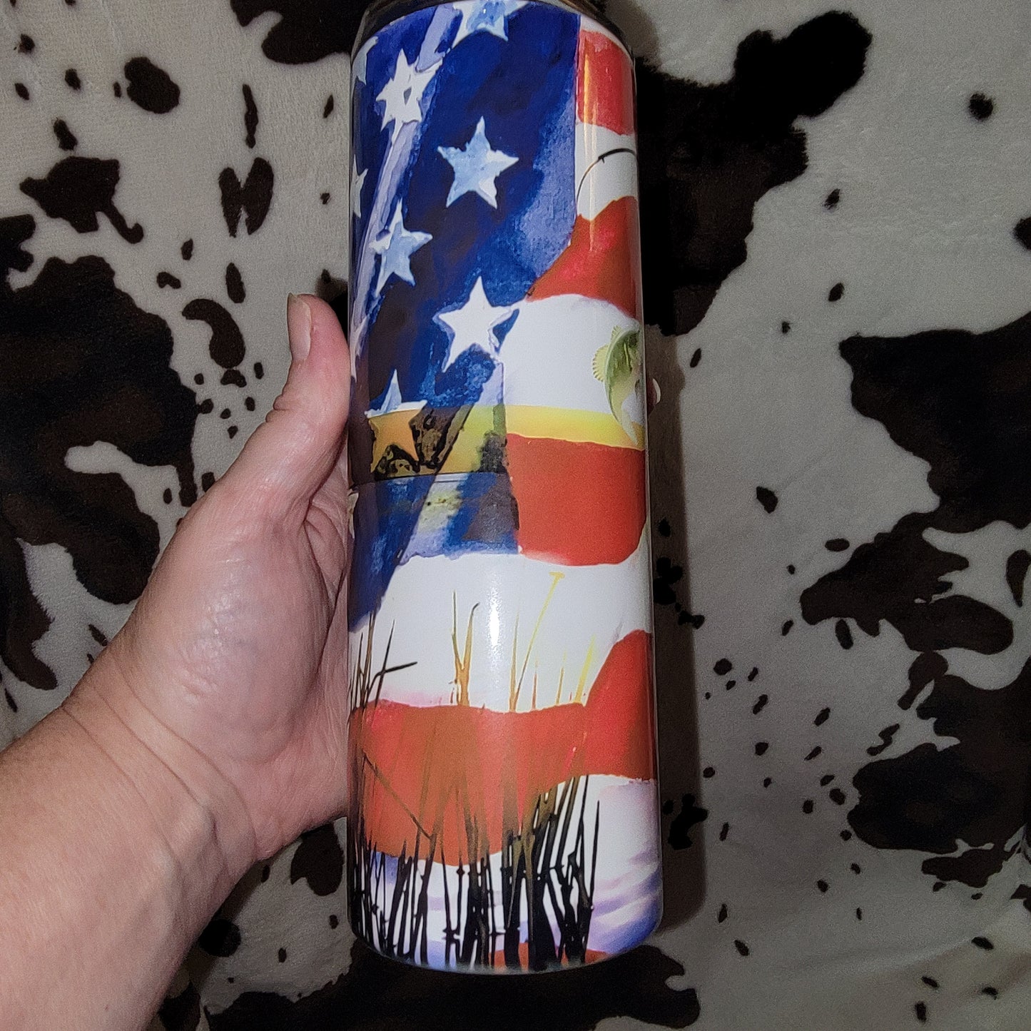 American Flag Fisherman 20oz Skinny Tumbler