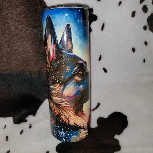German Shepherd Watercolor 20oz Skinny Tumbler