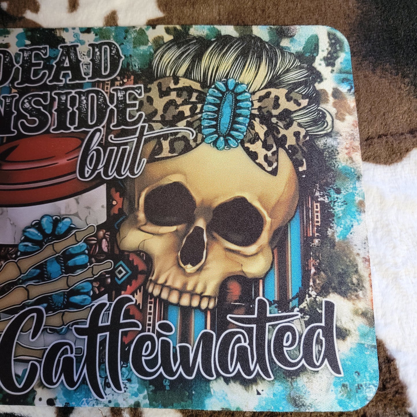 Skull Dead Inside But Caffinated Mouse Pad
