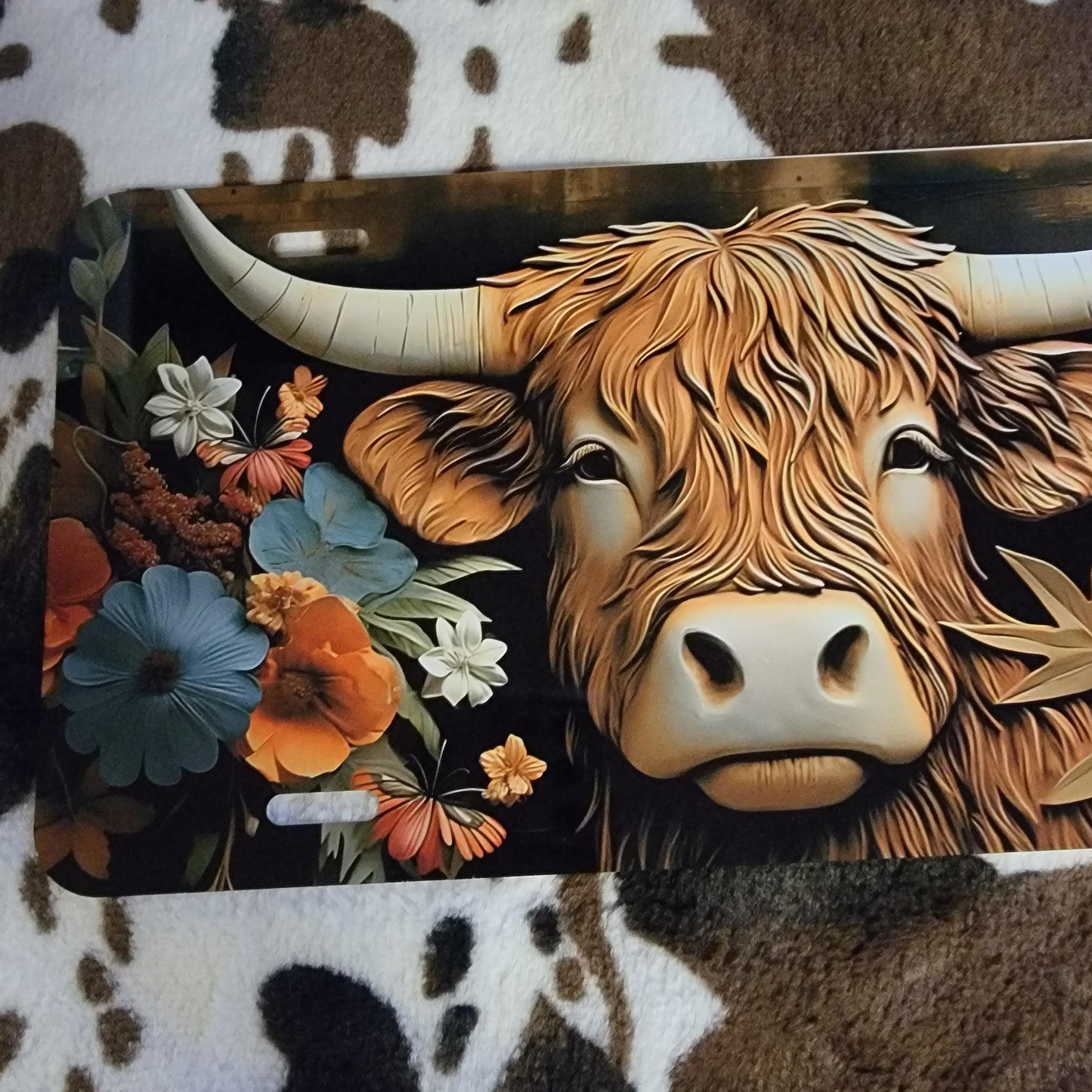 Highland Cow Floral Car Tag License Plate