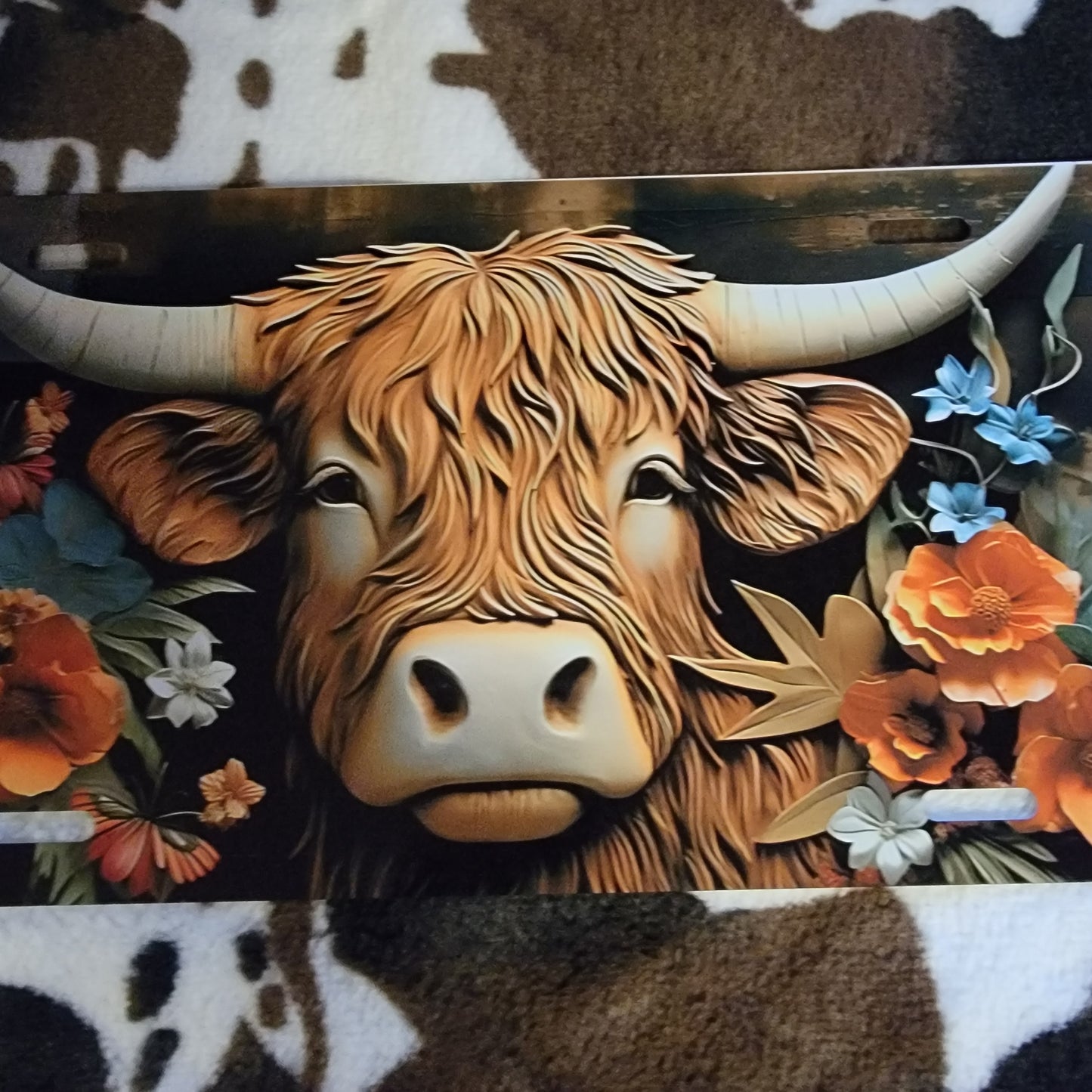 Highland Cow Floral Car Tag License Plate