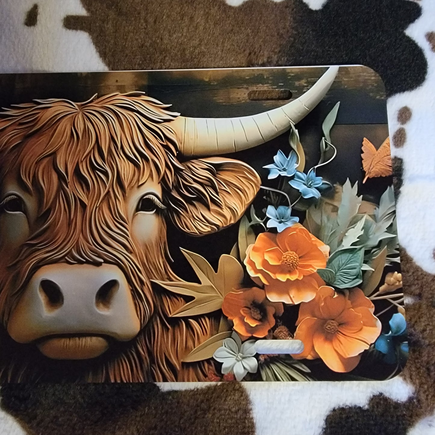 Highland Cow Floral Car Tag License Plate