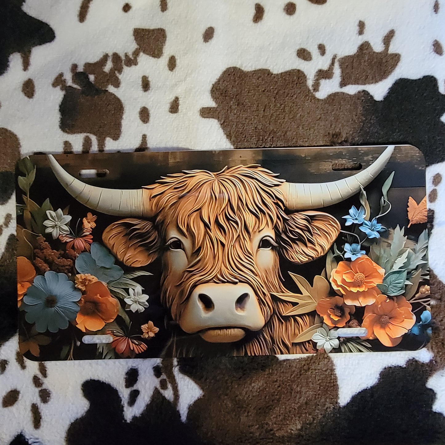 Highland Cow Floral Car Tag License Plate