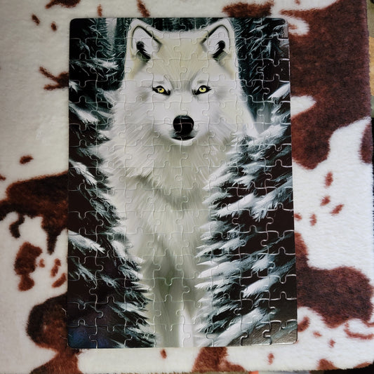 Snowy Wolf 120 PC Handmade Jigsaw Puzzle