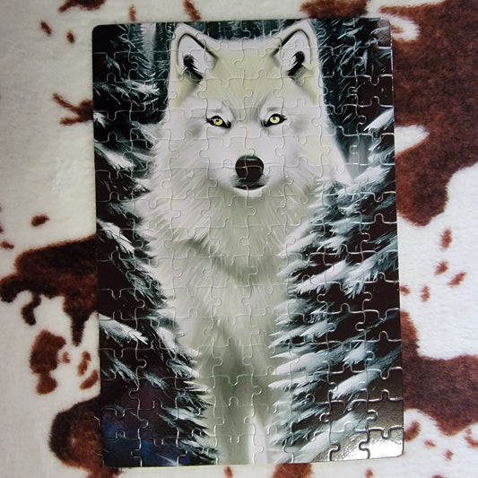 Snowy Wolf 120 PC Handmade Jigsaw Puzzle
