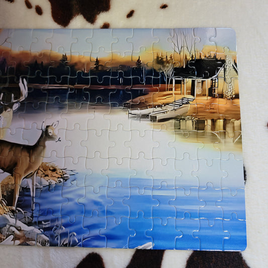 Deer On The Lake 120 PC Handmade Jigsaw Puzzle