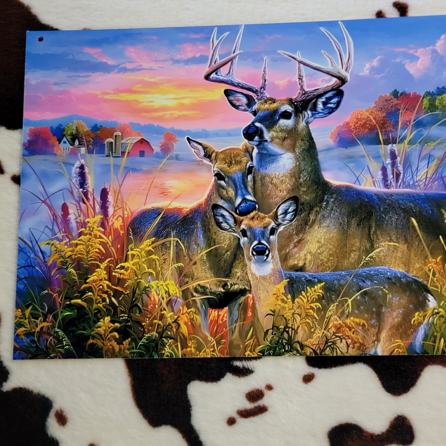 Deer Sunset Metal Sign