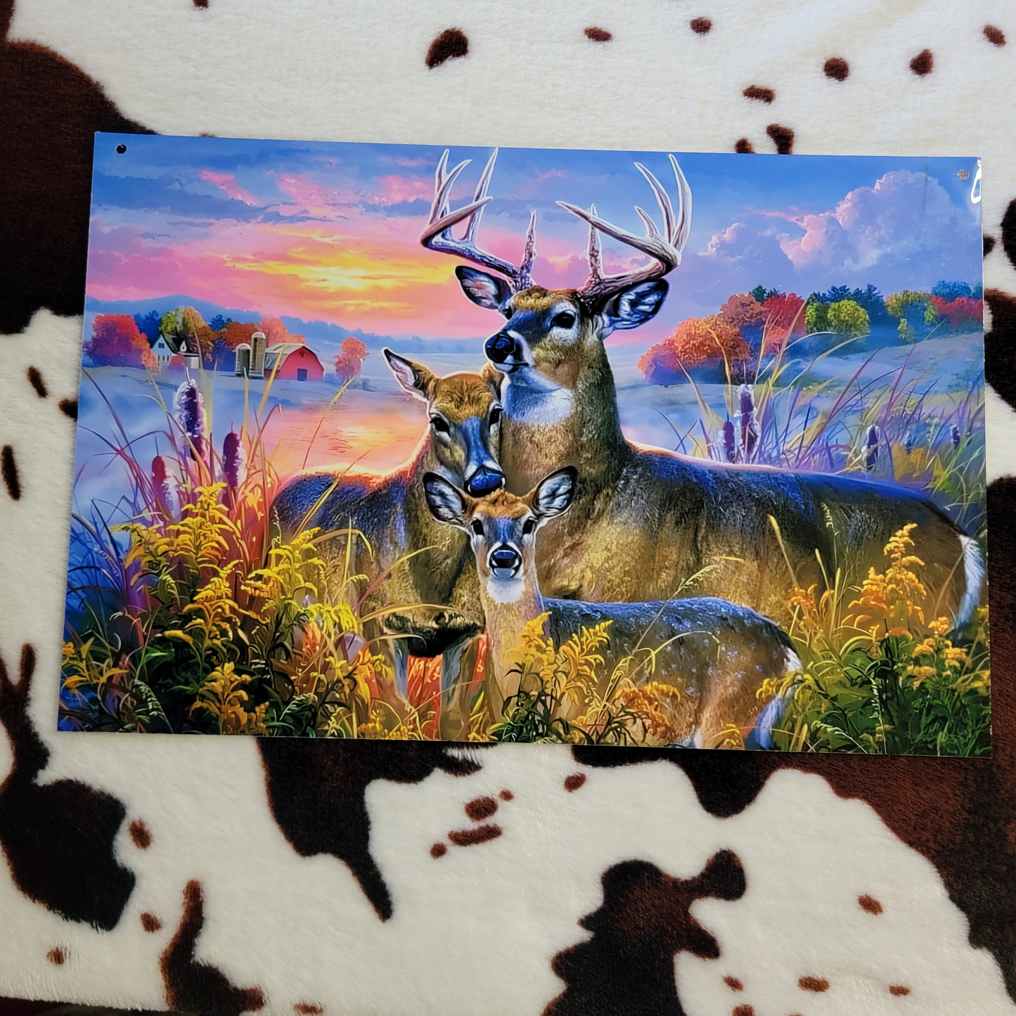 Deer Sunset Metal Sign