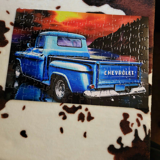 Old Blue Truck 120 PC Handmade Jigsaw Puzzle