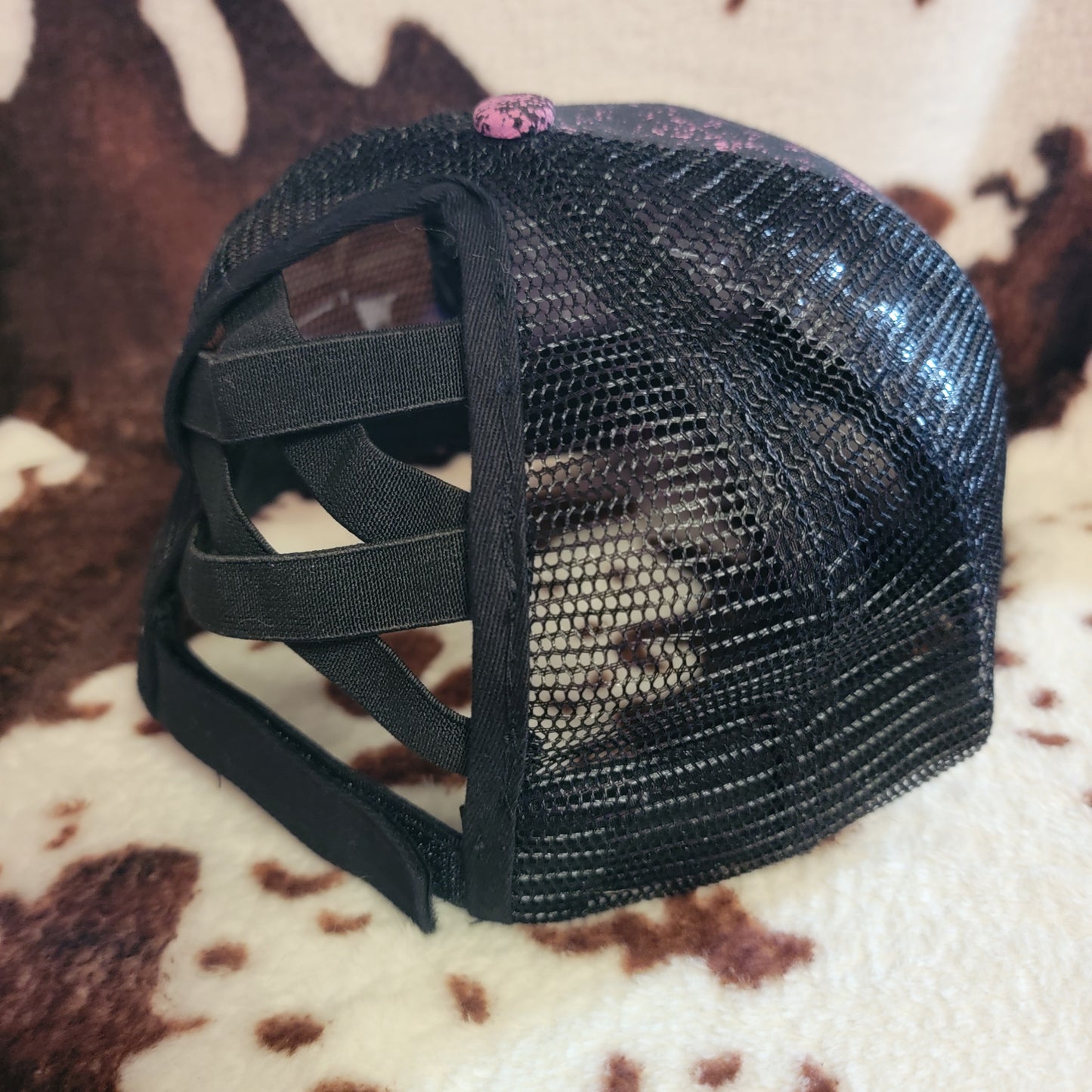 My Kindness Black Criss Cross Ponytail Patch Hat