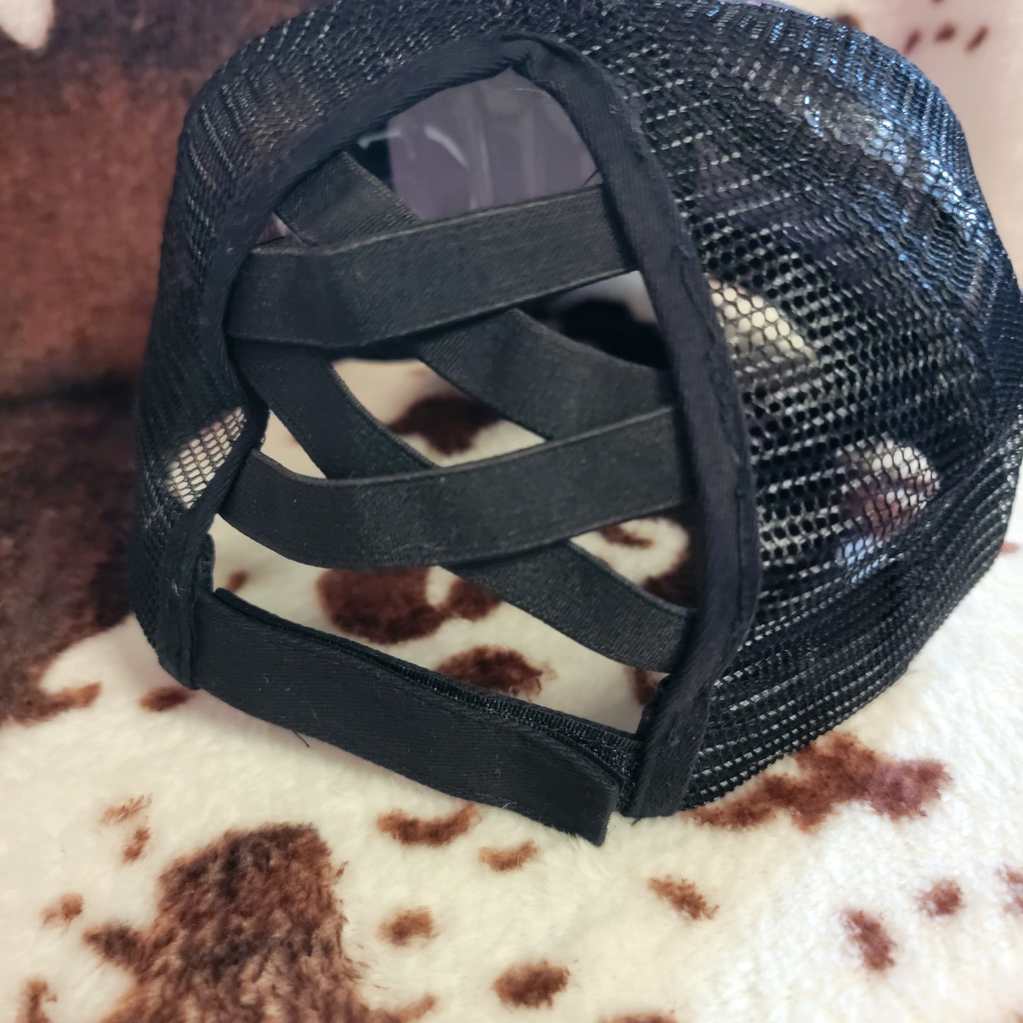 My Kindness Black Criss Cross Ponytail Patch Hat