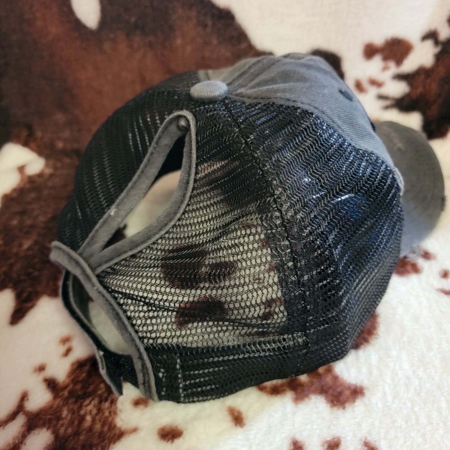 Born Country Bull Skull Distressed Patch Ponytail Hat