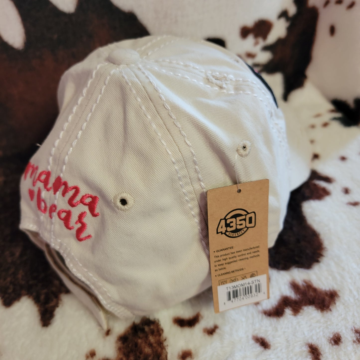 Mama Bear White Distressed Patch Hat