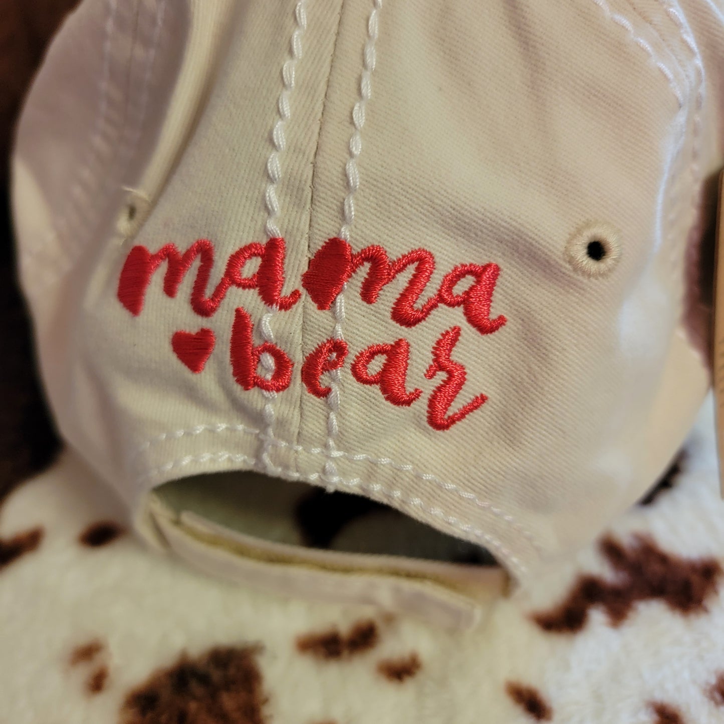 Mama Bear White Distressed Patch Hat