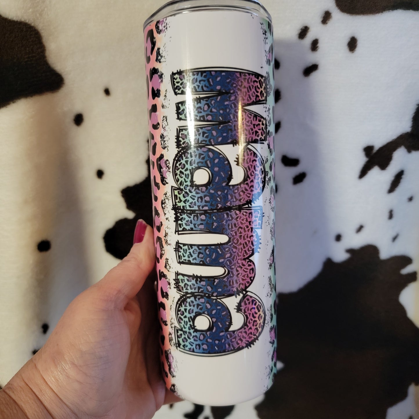Mama Purple Animal Print Custom 20oz Skinny Tumbler