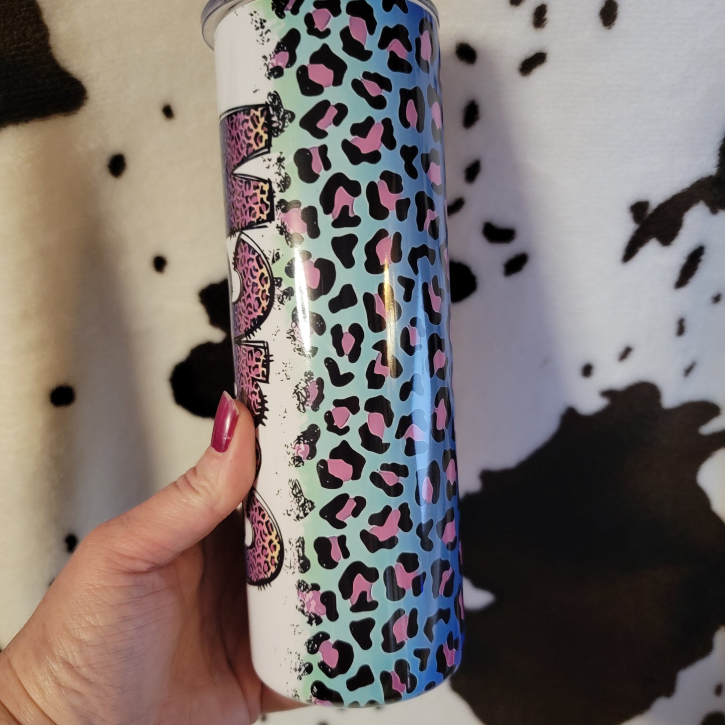 Mama Purple Animal Print Custom 20oz Skinny Tumbler