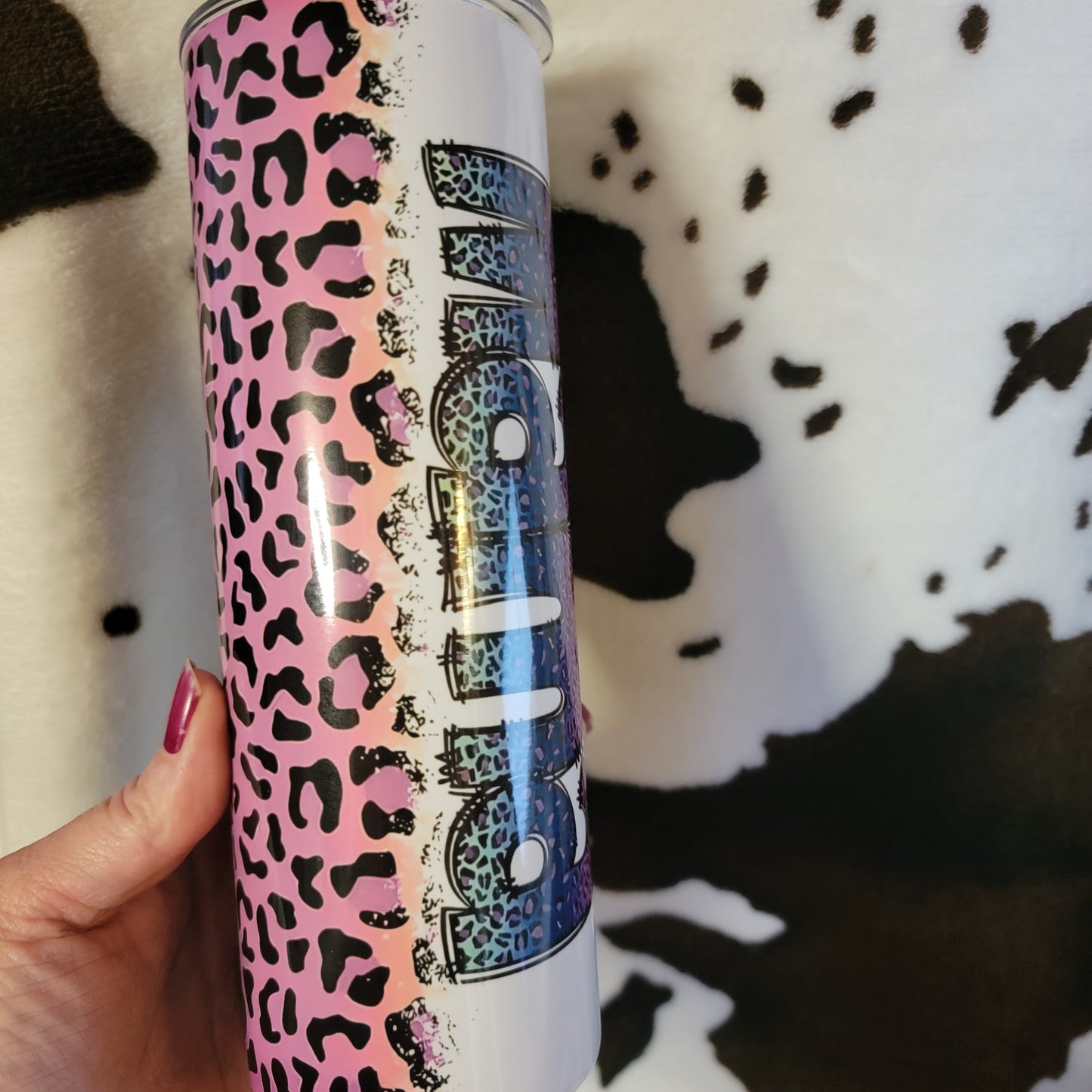 Mama Purple Animal Print Custom 20oz Skinny Tumbler