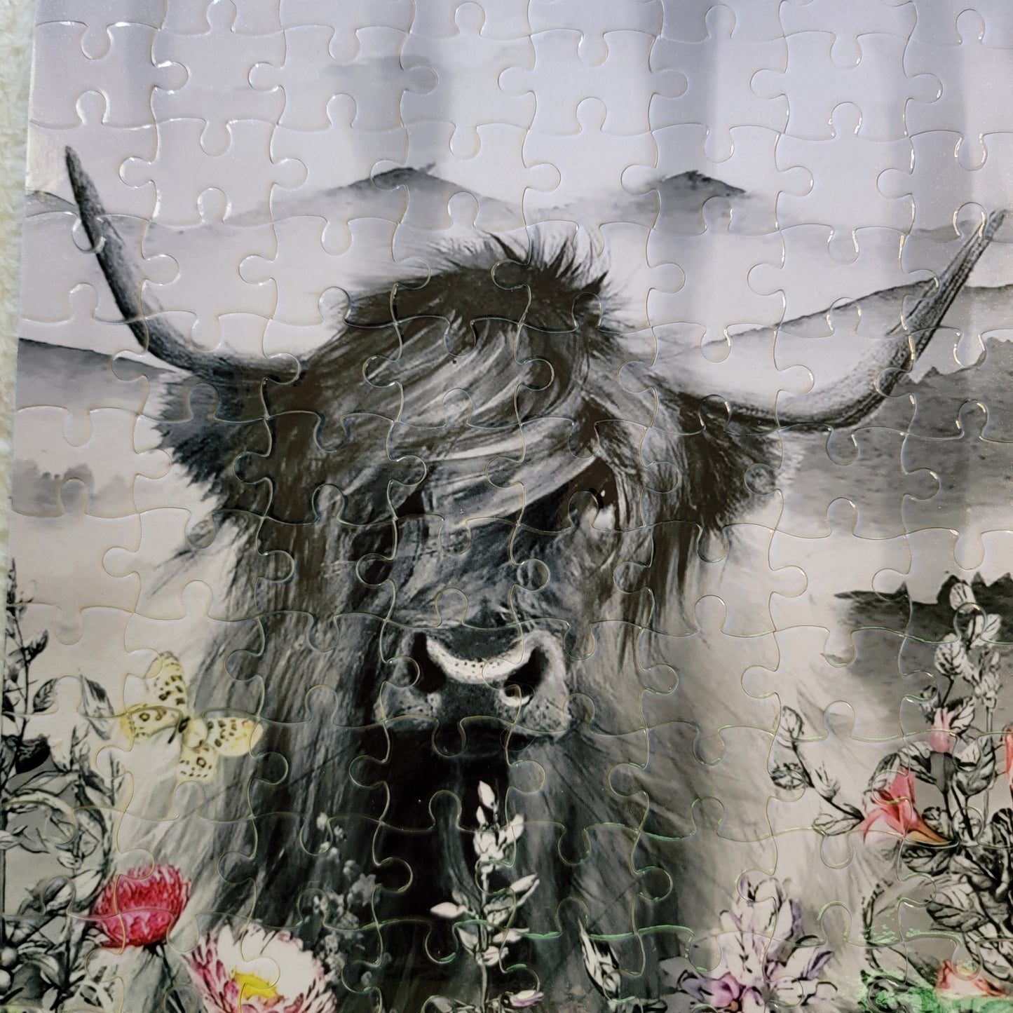 Highland Cow Floral 120 Piece Handmade Jigsaw Puzzle