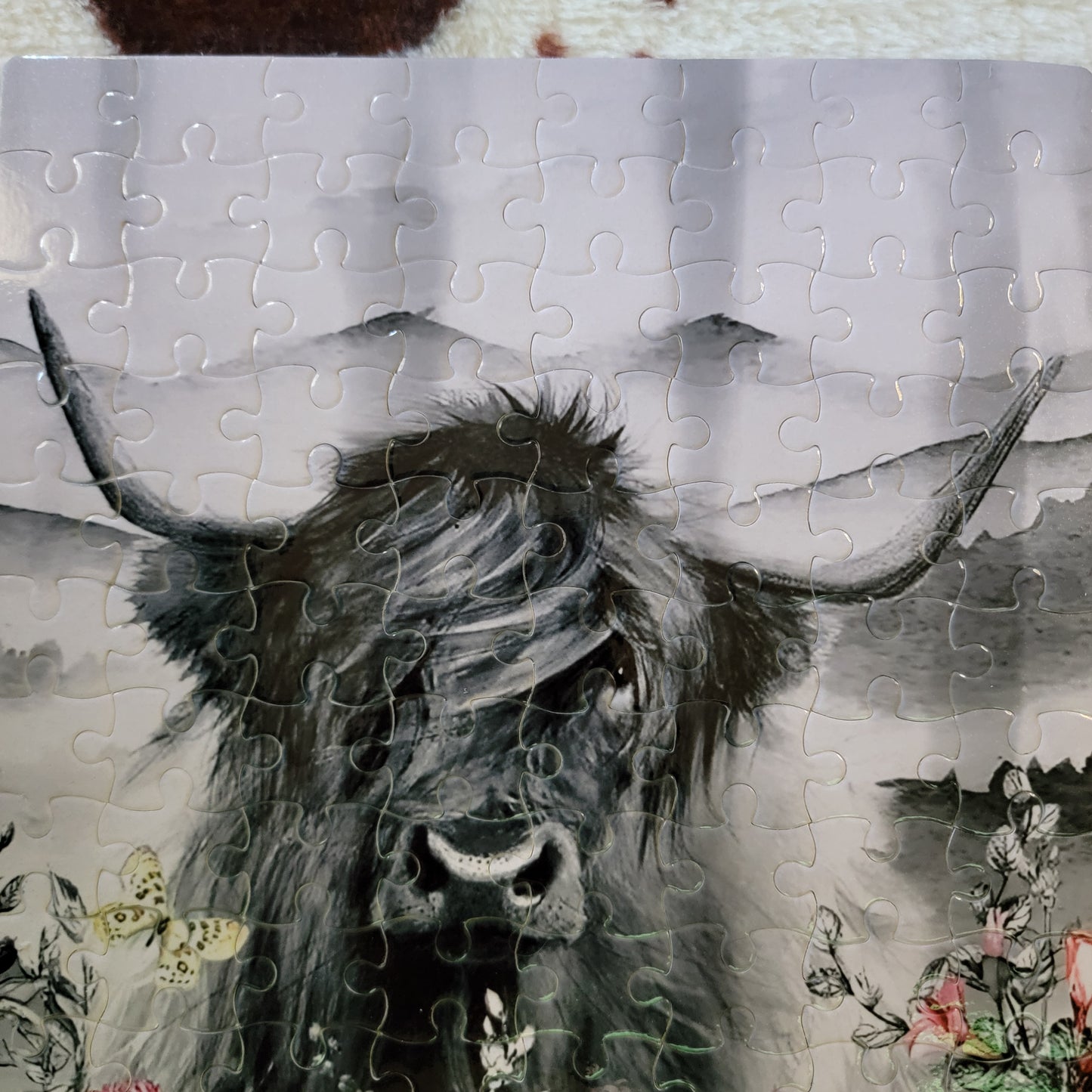 Highland Cow Floral 120 Piece Handmade Jigsaw Puzzle