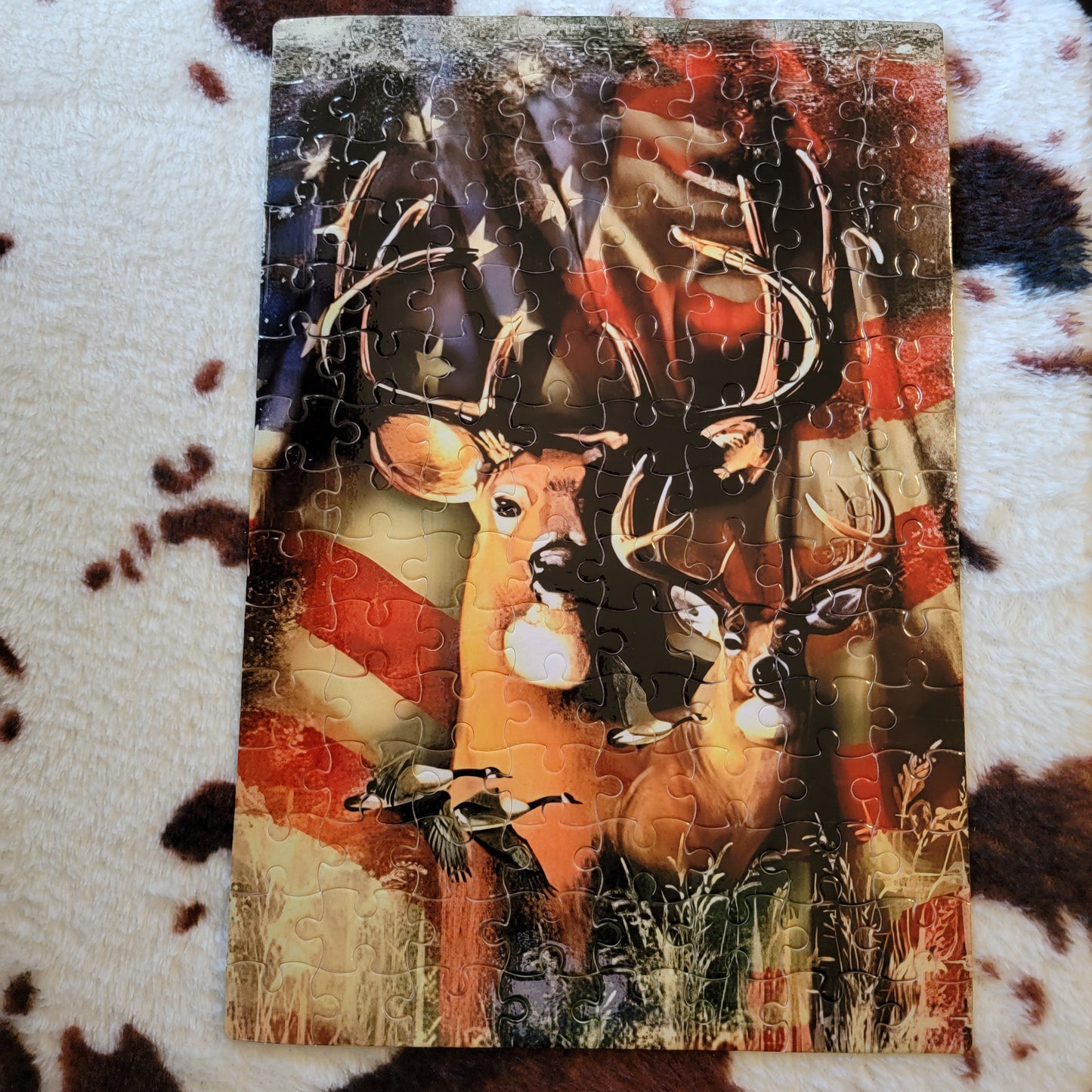 Deer USA Flag 120 PC Handmade Jigsaw Puzzle
