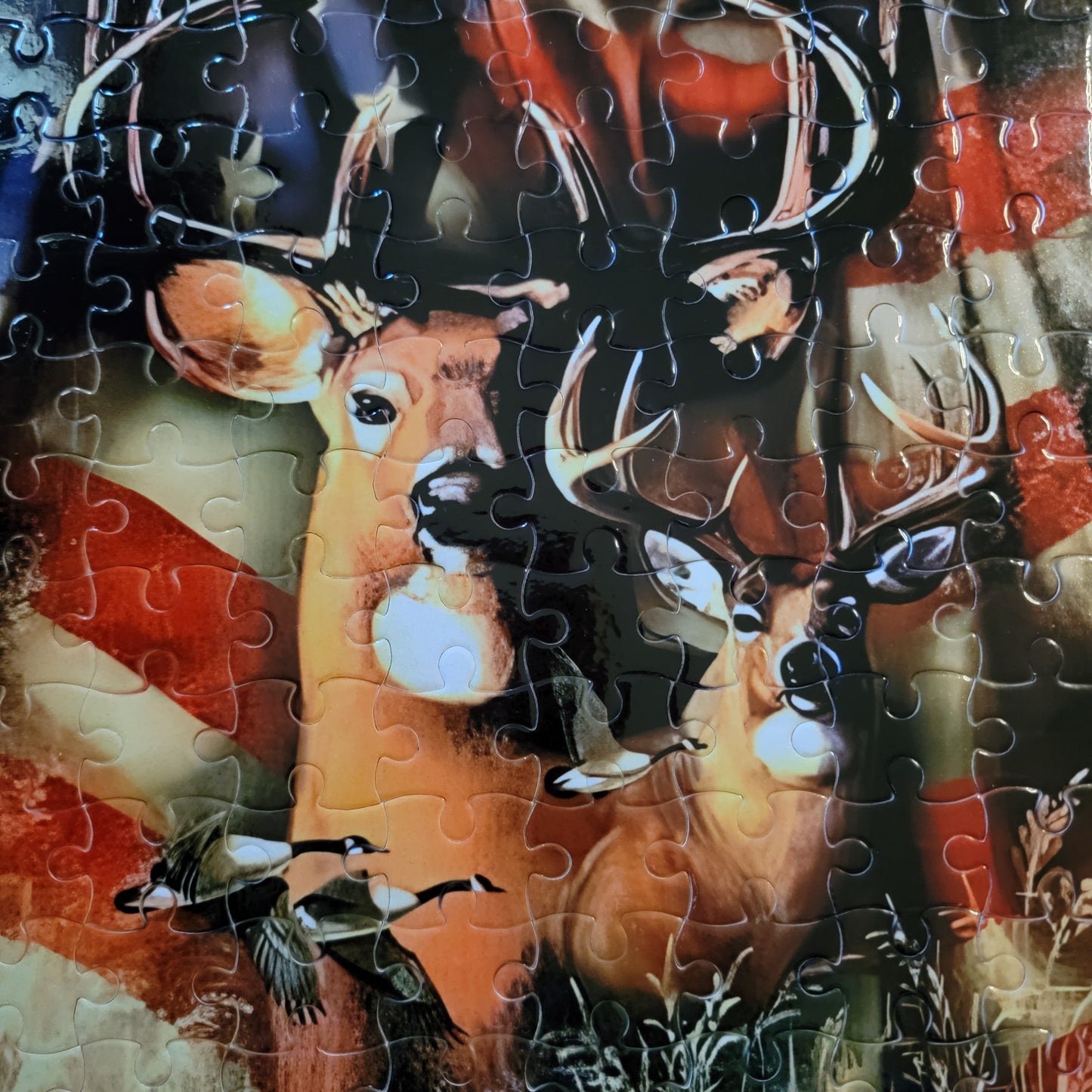Deer USA Flag 120 PC Handmade Jigsaw Puzzle