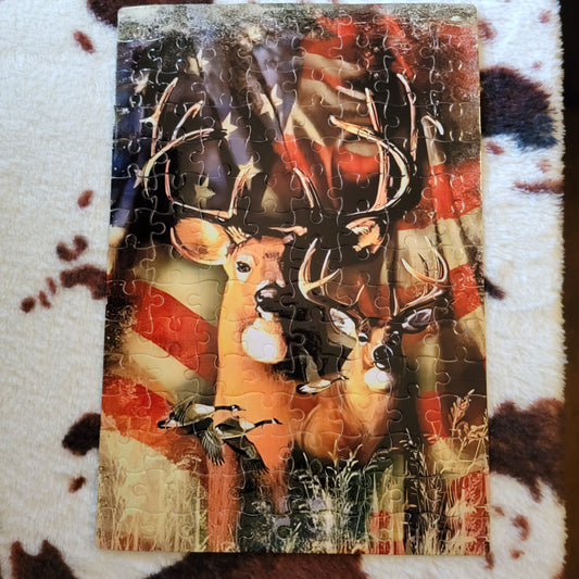Deer USA Flag 120 PC Handmade Jigsaw Puzzle