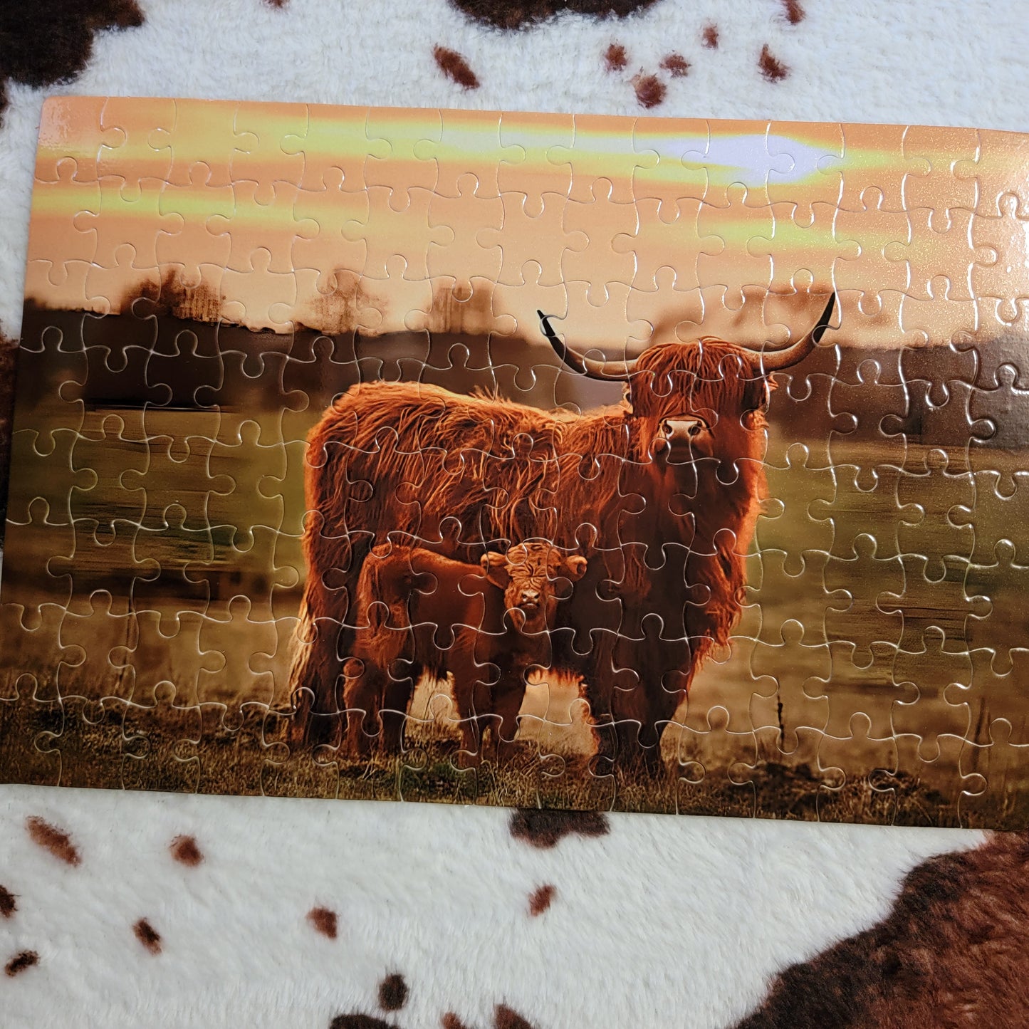 Mama Baby Highland Cow 120 Piece Handmade Jigsaw Puzzle