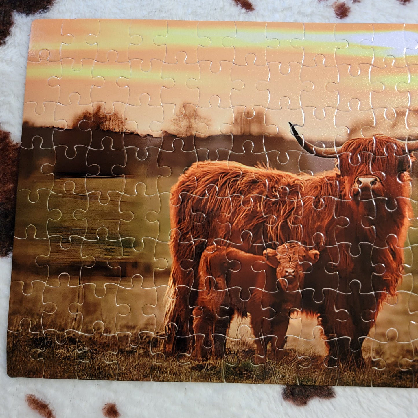 Mama Baby Highland Cow 120 Piece Handmade Jigsaw Puzzle