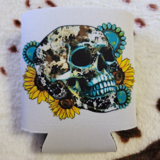 Cow Print Skull Can Cooler Drink Holder Koozie